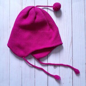 Vintage Igloos Wool Hat with Pom Pom and Ear Flaps/Covers Pink